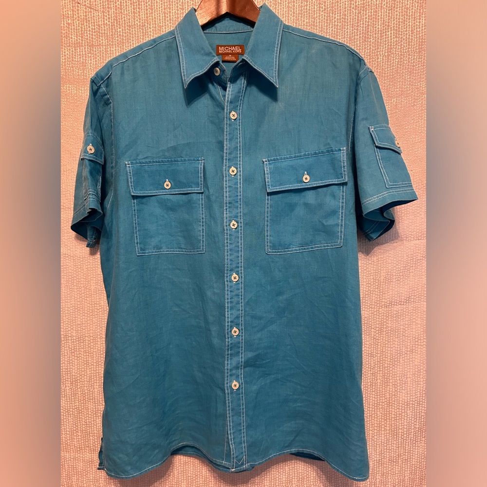 Michael Kors Linen Button Down Short Sleeve W/ Pockets Beach/Cruise Shirt Size M